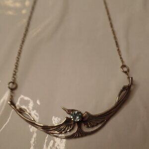 Sterling Silver (Stamped 9.25) Delicate Chain W Curved Bird & Blue Stone. 17" L